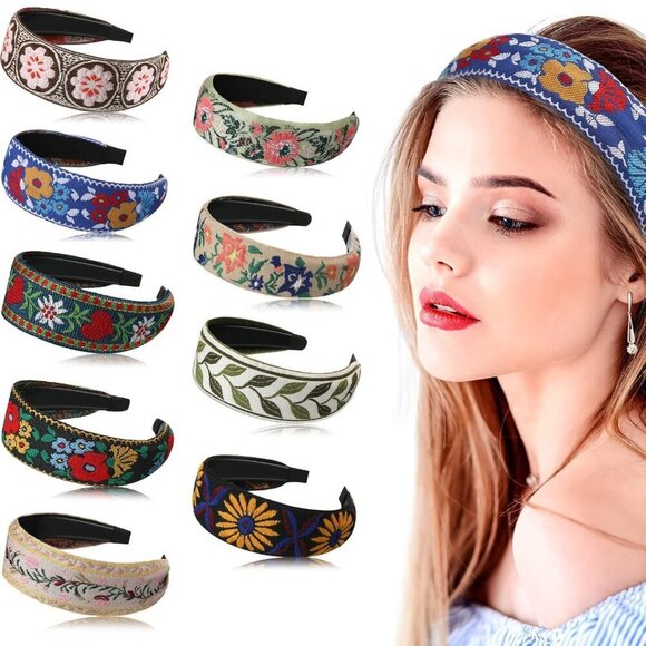 9 Pack Boho Embroidery Headbands for Women Bohemia Floral Wide Hair Accessories main image 7